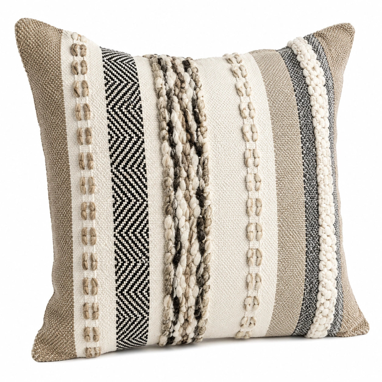 Coussin décoratif 45 x 45 cm tissu tissé beige écru noir pour canapé style bohème