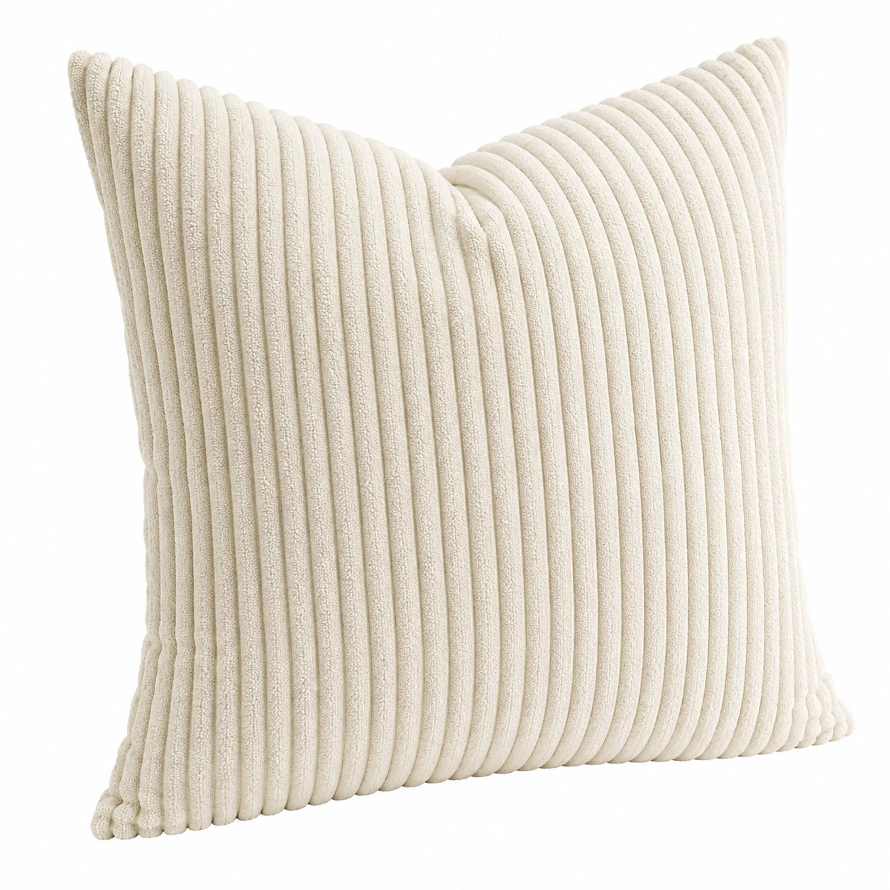 Coussin décoratif 45 x 45 cm en polyester écru texturé côtelé pour canapé style contemporain