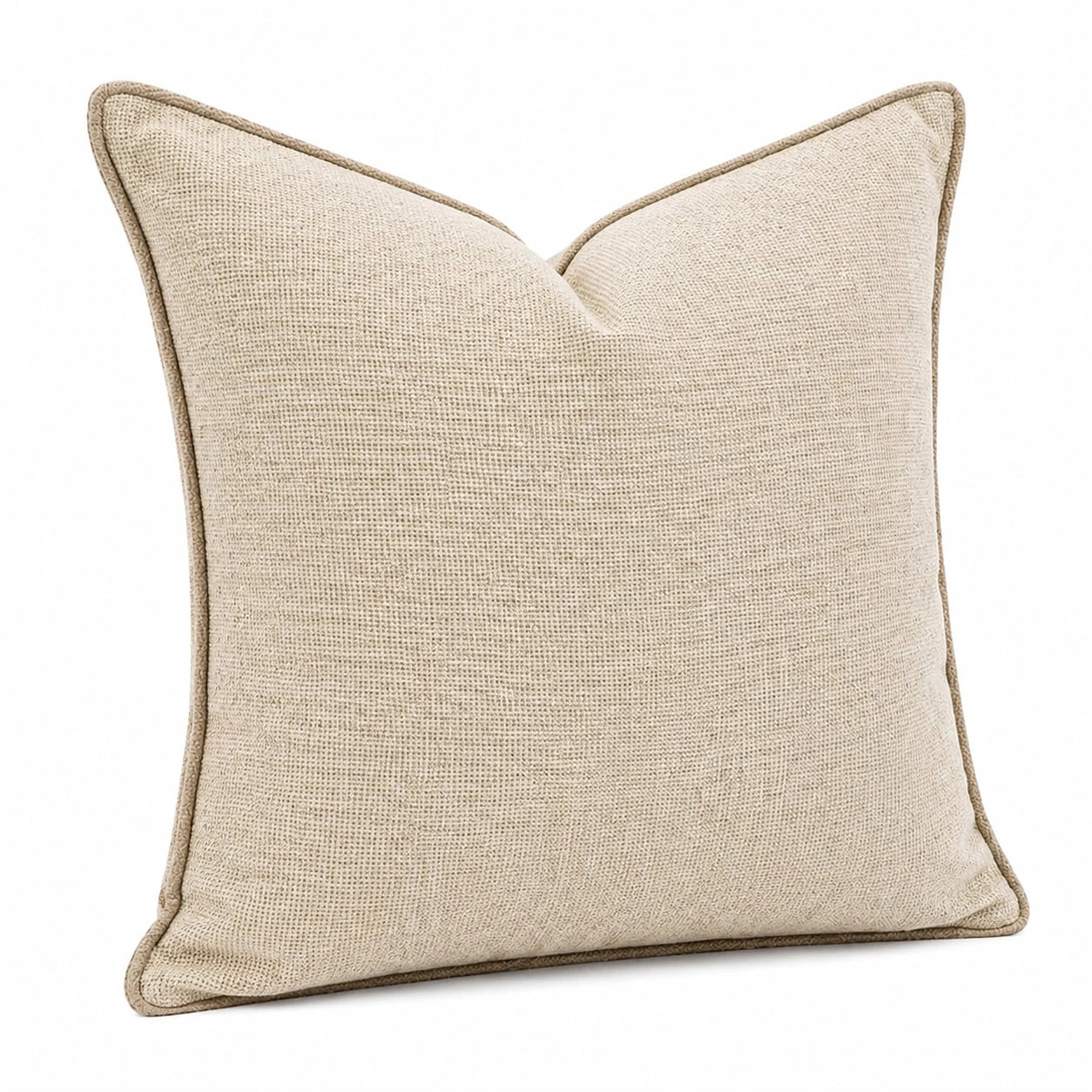 Coussin décoratif 45 x 45 cm en tissu beige à passepoil style contemporain