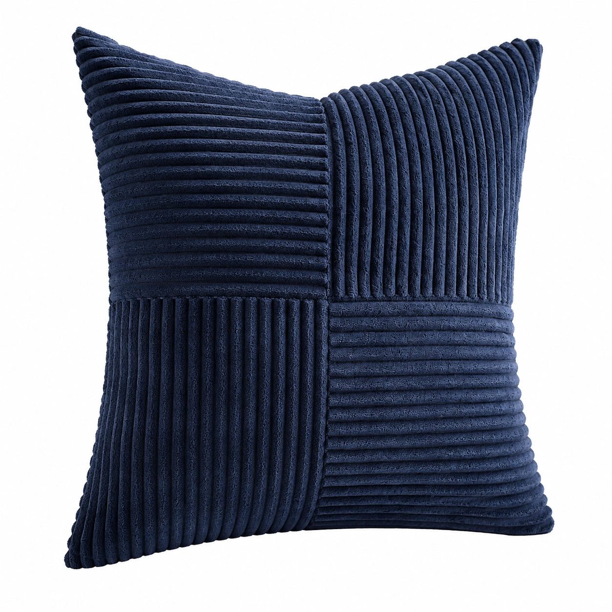 Coussin décoratif 45 x 45 cm en polyester bleu marine à relief côtelé