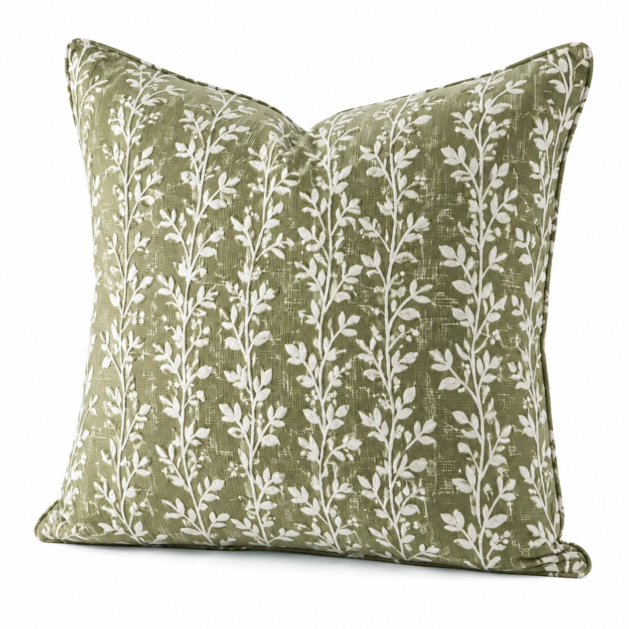 Coussin décoratif 45 x 45 cm en tissu vert sauge à motif végétal pour canapé style naturel