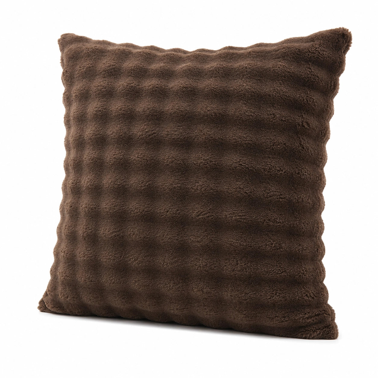 Coussin décoratif 45 x 45 cm en polyester marron effet fourrure doux
