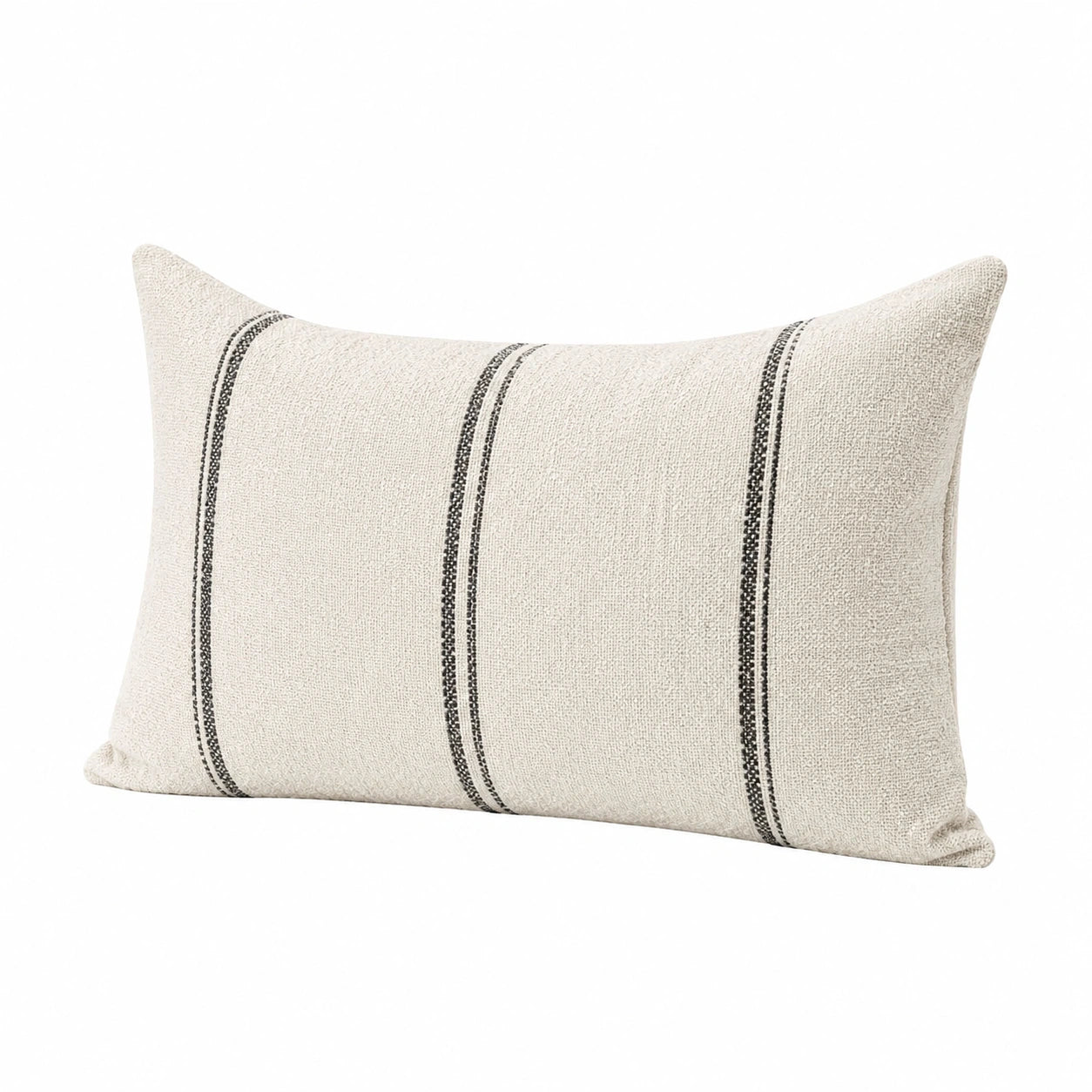 Coussin décoratif 50 x 30 cm en tissu texturé écru et noir à rayures