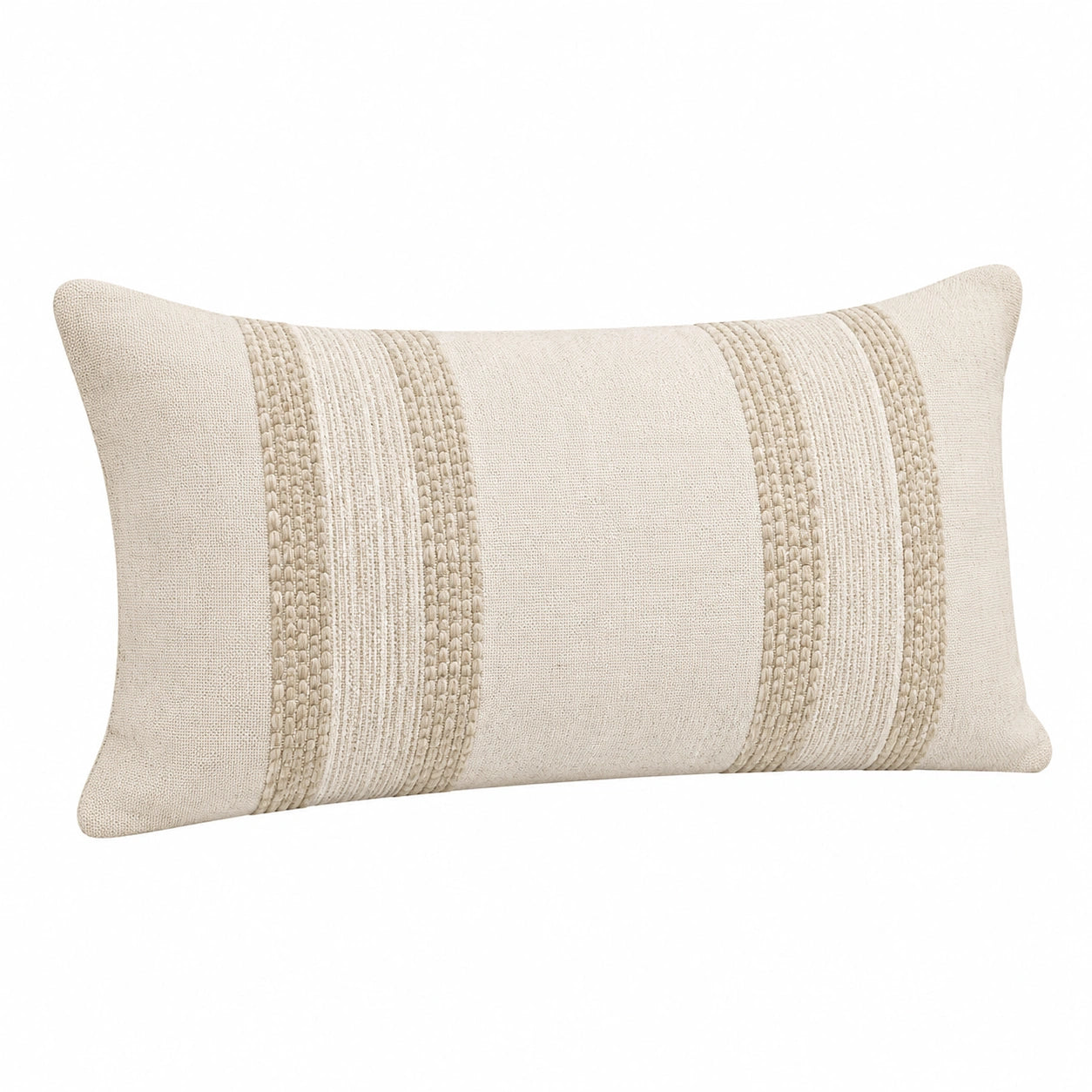 Coussin décoratif rectangulaire 50 x 30 cm en tissu beige tissé à relief style bohème