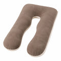 Coussin de grossesse en U 135 cm tissu effet velours marron soutien enveloppant