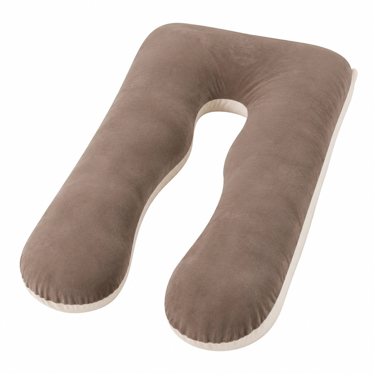 Coussin de grossesse en U 135 cm tissu effet velours marron soutien enveloppant