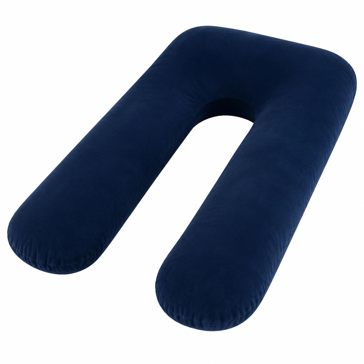 Coussin de grossesse en U 140 cm en velours bleu marine soutien corporel