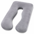 Coussin de grossesse en U 135 cm gris en tissu effet velours pour soutien du corps