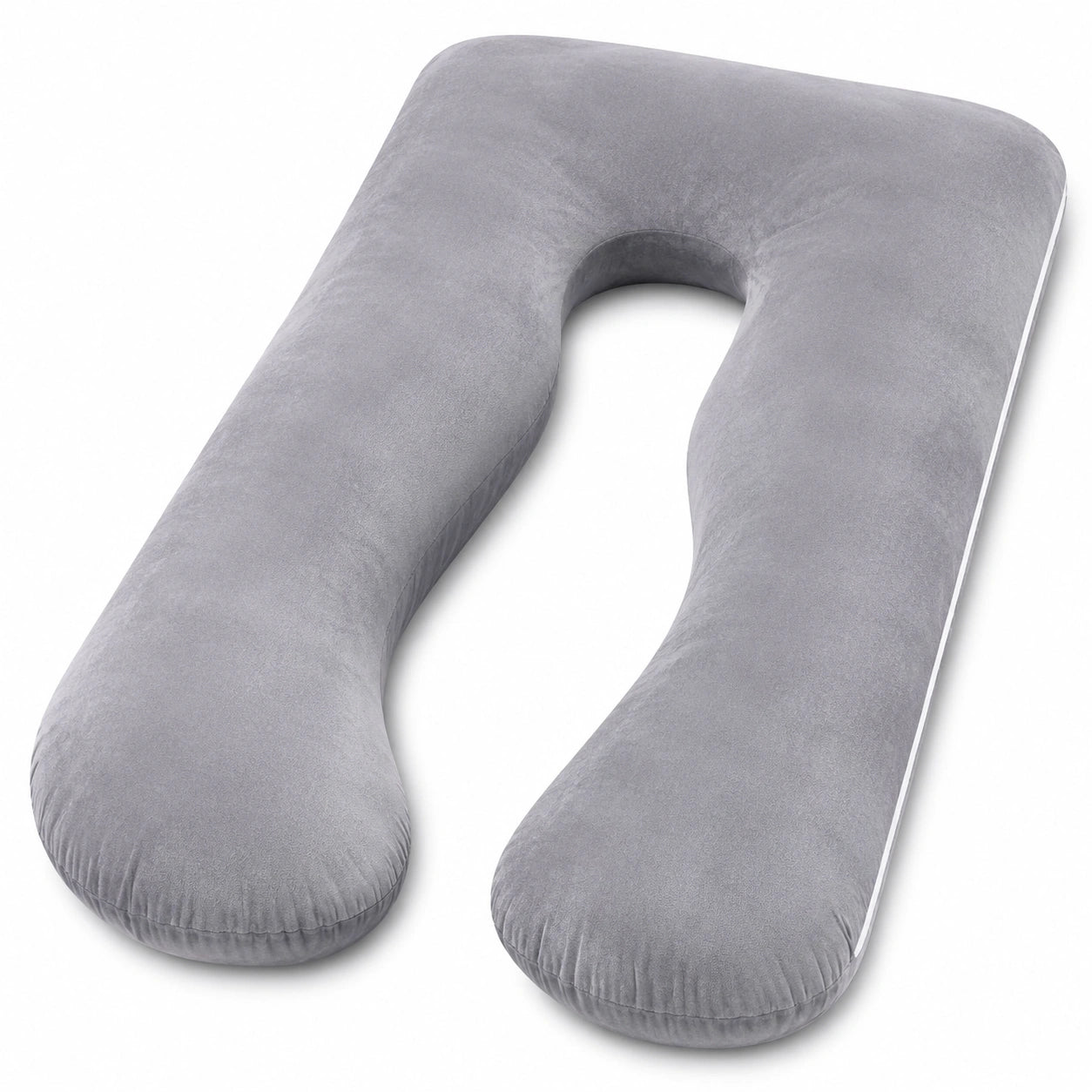 Coussin de grossesse en U 135 cm gris en tissu effet velours pour soutien du corps