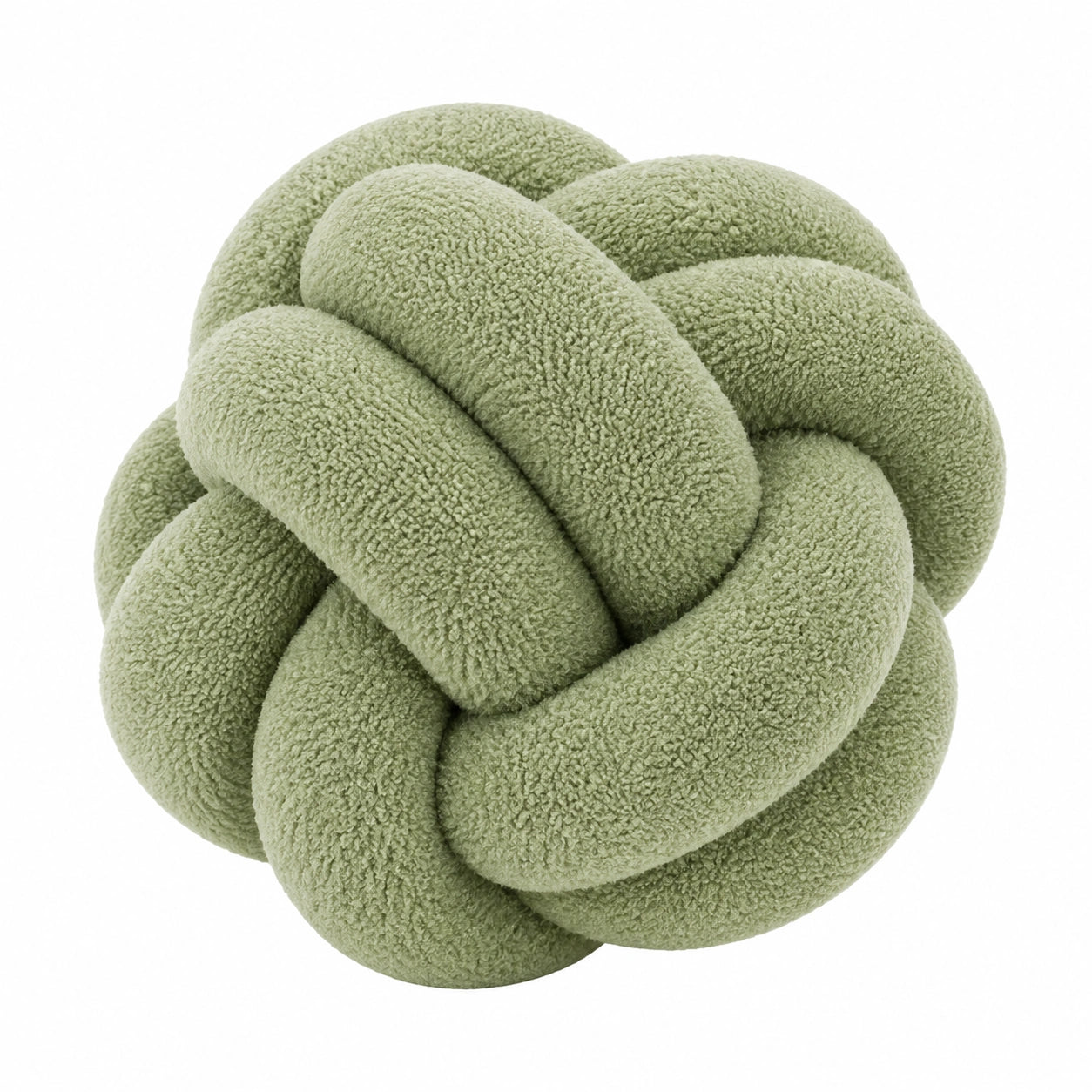 Coussin décoratif noué 30 cm en polyester bouclette vert sauge style sculptural