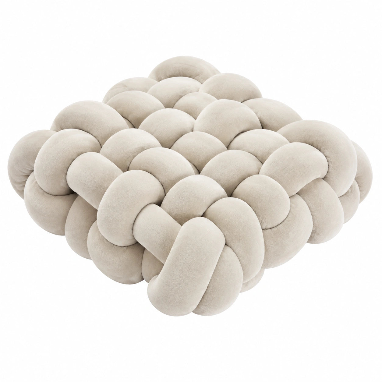 Coussin noué 35 x 35 cm en polyester beige pour décoration intérieure style tressé