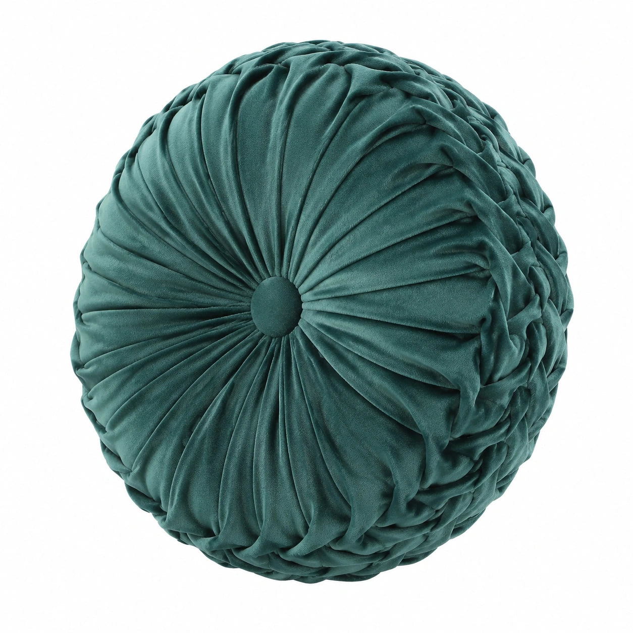 Coussin rond 40 cm en velours vert à plis décoratif
