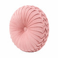 Coussin rond 40 cm en velours rose plissé décoratif