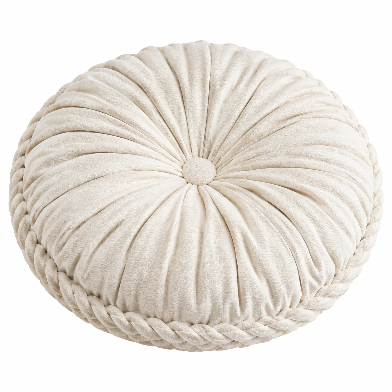 Coussin décoratif rond 45 cm en velours crème plissé