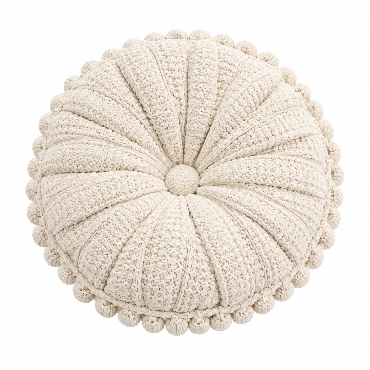Coussin rond 40 cm en tissu bouclette écru décoratif texturé