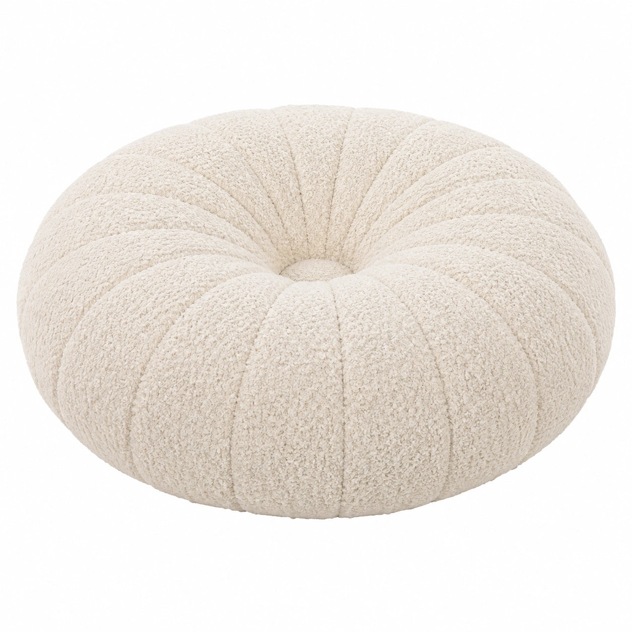 Coussin rond 80 cm en tissu bouclette écru pour assise style contemporain