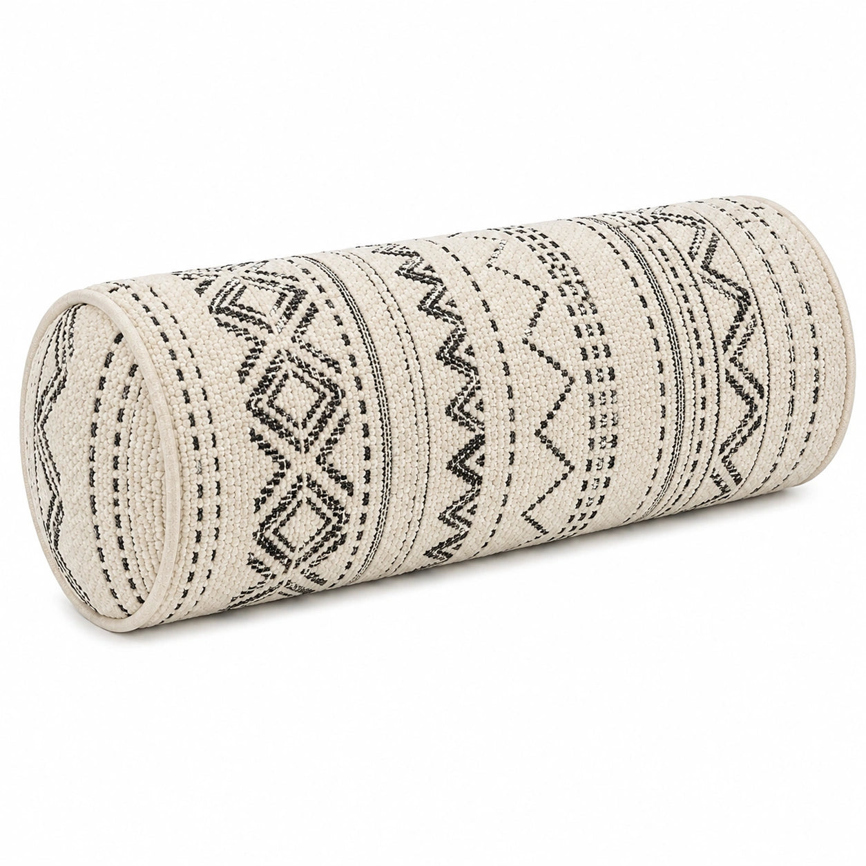 Coussin traversin 20 x 50 cm en coton écru noir à motifs géométriques décoratif